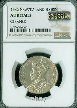 Florin de Nouvelle-Zélande de 1936 Ngc Au55 Détails Mac 8perl Très Rare