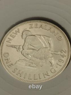 Gem AU PL Argent Rare shilling, 1942 Nouvelle-Zélande Argent KGVI avec étui