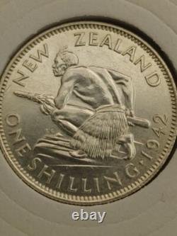 Gem AU PL Argent Rare shilling, 1942 Nouvelle-Zélande Argent KGVI avec étui