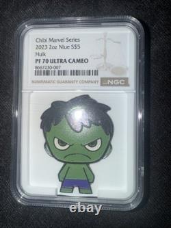 Hulk Chibi 2 oz série Marvel 2023 Niue 5 $ PF70 Ultra Cameo NGC
