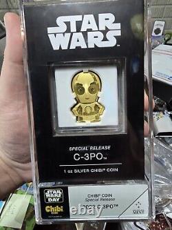 Jour de Star Wars de Niue 2022 - Pièce spéciale en argent à l'effigie de C-3PO en version Chibi, édition limitée d'1 once.