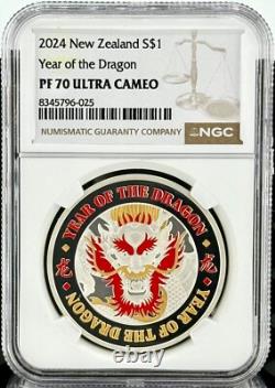 Médaille en argent 1 oz. 999 de l'année du Dragon 2024 de Nouvelle-Zélande NGC PF 70 UCAM