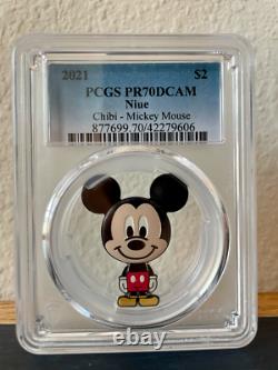 Mickey Mouse Chibi 1oz Silver Coin Pcgs Pr70dcam Pop 3 Limited In Hand