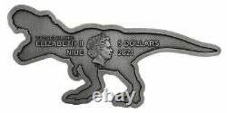 Monde Jurassique T-rex Shaped 2oz Silver Antiqued 2021 Niue $5 Coin
