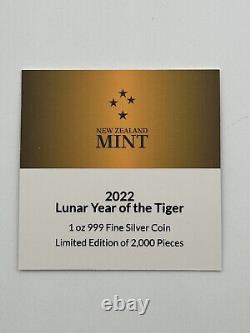 Monnaie de Nouvelle-Zélande 2022 NIUE Année Lunaire du Tigre Pièce de 1 Once 2 $ Proof SL