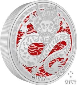 Monnaie de Nouvelle-Zélande 2024 Année lunaire du Dragon Pièce en argent colorisée de 3 oz Proof
