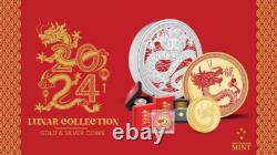 Monnaie de Nouvelle-Zélande 2024 Année lunaire du Dragon Pièce en argent colorisée de 3 oz Proof