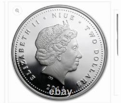 Monnaie en argent Proof de 1 oz 2014. 999 $2 Niue Rhinocéros noir RARE