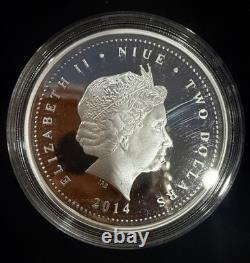 Monnaie en argent Proof de 1 oz 2014. 999 $2 Niue Rhinocéros noir RARE
