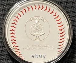 Monnaie en argent de 1 oz de la Nouvelle-Zélande de la Ligue majeure de baseball 2024 $2 épreuve colorisée