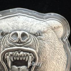 Monnaie en argent de 2 oz Grizzly Bear 2023 de la New Zealand Mint. 999 Nature féroce Investisseur