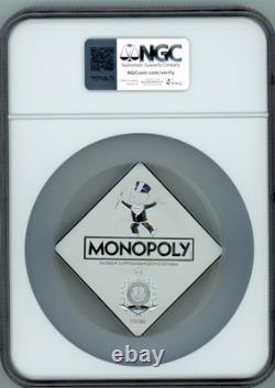 Monnaie en argent de 3 oz pour le 90e anniversaire du Monopoly de Niue 2025 NGC 70 FR + BOÎTE COA