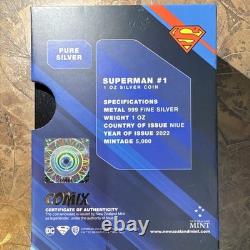 Monnaie en argent fin 999 de 1 oz Superman #1 2022 Niue de la New Zealand Mint