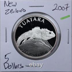 Monnaie en argent proof de 5 dollars Tuatara de Nouvelle-Zélande 2007 Km 150a