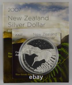 Monnaie en dollar argent 2007 de Nouvelle-Zélande - Kiwi tacheté géant Proof
