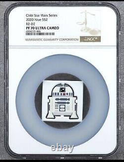 NGC PF70 2020 Monnaie de Nouvelle-Zélande Chibi Star Wars 03. R2-D2 1 Oz. Pièce en Argent