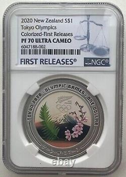 NGC PF70 Nouvelle-Zélande 2020 Jeux olympiques de Tokyo Pièce en argent 1oz 1 Dollar COA