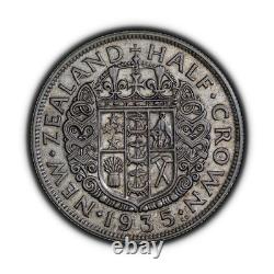 NOUVELLE-ZÉLANDE. 1935, 1/2 couronne, argent, George V, bouclier maori, croix, toison, 1 CLÉ