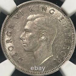 NOUVELLE-ZÉLANDE. 1942, 6 Pence, Argent NGC AU55 KGVI, Oiseau Huia, Date Clé