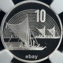NOUVELLE-ZÉLANDE. 1990, 10 cents, argent NGC PF69 Waitangi pirogues maories RARE