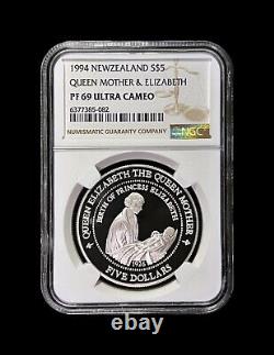 NOUVELLE-ZÉLANDE. 1994, 5 Dollars, Argent NGC PF69 Échasse Noire et Poussins