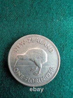 NOUVELLE-ZÉLANDE FLORIN 1936 Argent Rare Clé Vintage Basse