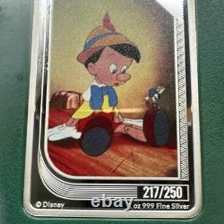 New Zealand Mint Disney Classics 2024 Pinocchio Barre d'argent 1 oz 999 #217/250