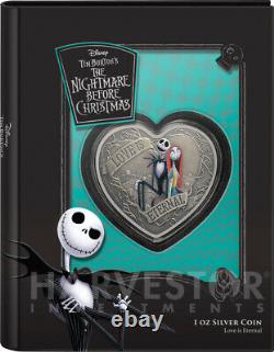 Nightmare Before Christmas Heart Shape Love Is Eternal 1 Oz. Argent Coin