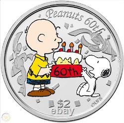 Niue 2010 $2 Célébrer le 60e anniversaire des Peanuts Ensemble de pièces de monnaie en argent pur de 3 x 1 oz Proof