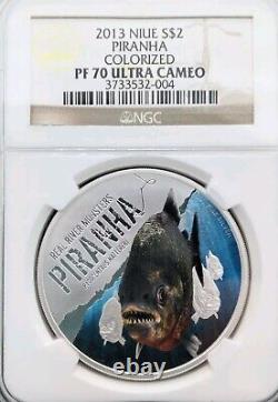 Niue 2013 Piranha Monstres Réels de la Rivière $2 Pièce en Argent NGC PF70 UC TRÈS RARE