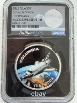 Niue S$1 Navette Columbia 2025 Première émission pièce NGCX REVERSE PF 10 argent