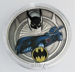 Nouveau! 2021 Batman 1997 Batmobile Antiqued 1 Oz. 999 Pièces D'argent Coa & Ogp