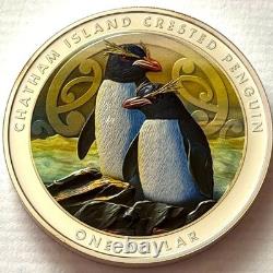 Nouvelle-Zélande 1 Dollar 2020 Argent 999 Proof 1 Oz, Manchot à crête de Chatham Rare 750