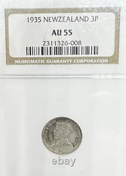 Nouvelle-Zélande 1935 3 Pence Date Clé Rare AU55
