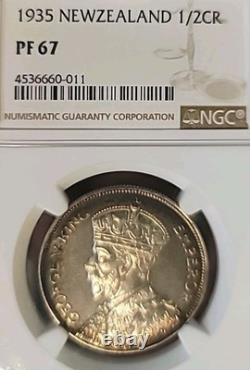 Nouvelle-Zélande 1935 Demi-Couronne Superb Gem Cameo Épreuve NGC PF67 Meilleur LV