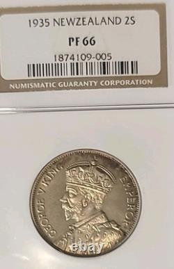 Nouvelle-Zélande 1935 Florin Superbe Gemme Épreuve Camée Mtg 364 NGC PR 66. LV