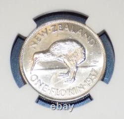 Nouvelle-Zélande 1937 Florin NGC MS63 Argent Semi-Clefs Haute Qualité KM10.1 UNC COIN KIWI