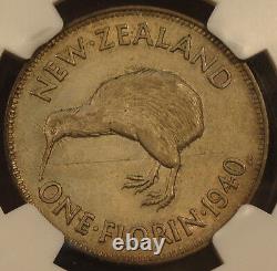 Nouvelle-Zélande 1940 Florin NGC Certifié AU50