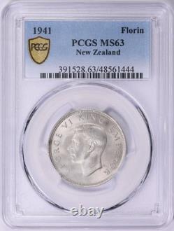 Nouvelle-Zélande, 1941 Florin George VI. PCGS MS 63. Tirage de 820 000.