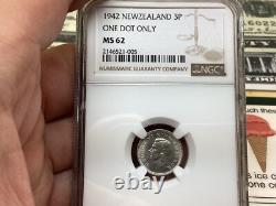 Nouvelle-Zélande 1942 3 Pence 1 Point NGC MS62 Date Clé Variété