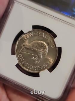Nouvelle-Zélande 1944 Florin Rare Superb Gem Date Clé Faible Tirage NGC 62PQ LJ