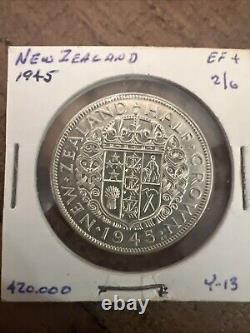 Nouvelle-Zélande 1945 Demi-Couronne en Argent George VI Excellent État