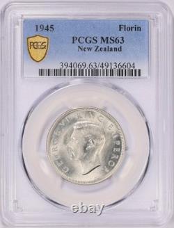 Nouvelle-Zélande, 1945 Florin George VI. PCGS MS 63. Tirage de 515 000.