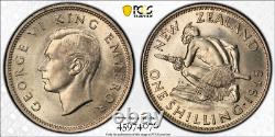 Nouvelle-Zélande, 1945 Shilling de George VI. PCGS MS 63. Tirage de 1 030 000.