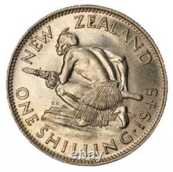 Nouvelle-Zélande, 1945 Shilling de George VI. PCGS MS 63. Tirage de 1 030 000.