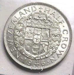 Nouvelle-Zélande 1946 1/2 Couronne Superbe Gemme. Rare Grade Élevé avec Plein Lustre.