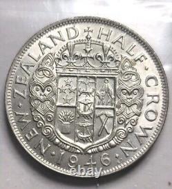 Nouvelle-Zélande 1946 1/2 Couronne Superbe Gemme. Rare Haute Qualité Pleine Lueur