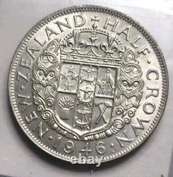 Nouvelle-Zélande 1946 1/2 Couronne Superbe Gemme. Rare Haute Qualité Pleine Lueur