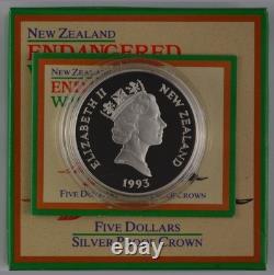 Nouvelle-Zélande 1993 pièce de 5 $ en argent proof Lion de mer