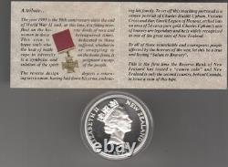 Nouvelle-Zélande 1995 20 $ 'Hommage à la bravoure' Monnaie en argent mat froissé épreuve camée